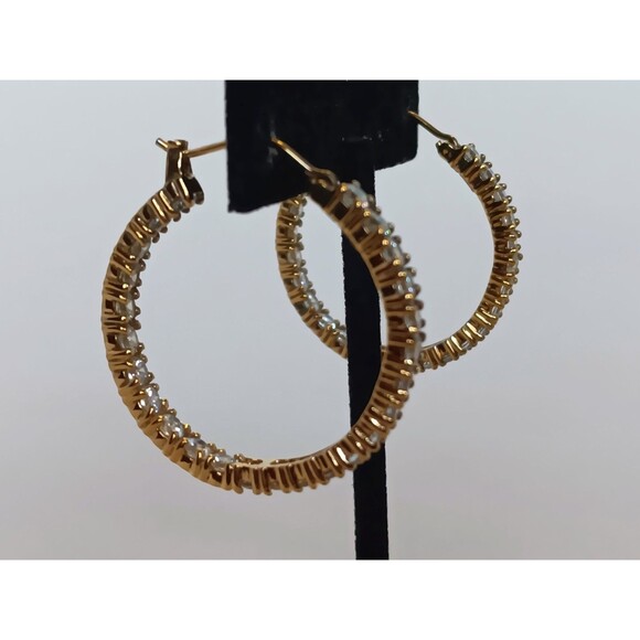 Vermeil ADI 925 Sterling Silver Cubic Zirconia Inside Out Hoop Earrings 1.25 in - Picture 7 of 16